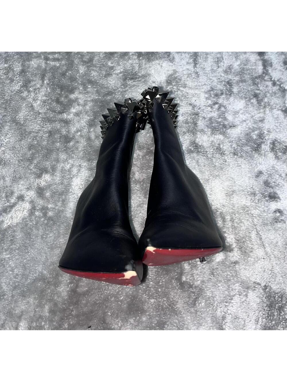 Christian Louboutin Belle 100 Ankle Boots Calf Leather Black Red-Sole Size 36.5 - Picture 9 of 10